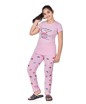 Soft Touche Half Sleeves Donut Printed Night Suit - Light Pink