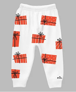 Plan B Full Length Gifts Print Christmas Thermal Pants - White