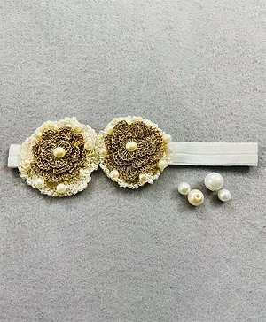 Kalacaree Double Flower Crochet Design Headband - White & Brown