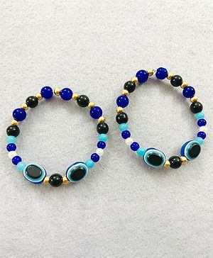 Kalacaree Set Of 2 Evil Eye Beaded Bracelets - Blue