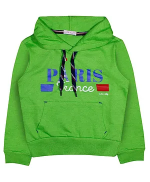 Luke and Lilly Full Sleeves Paris France Printed Hoodie - Light Green