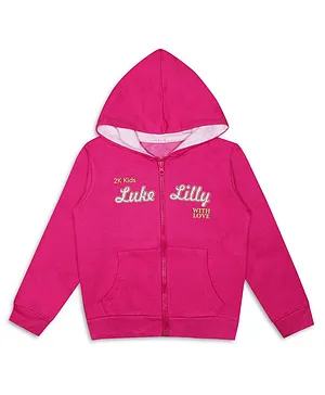 Luke and Lilly Full Sleeves Brand Name Printed Hooded Jacket - Pink