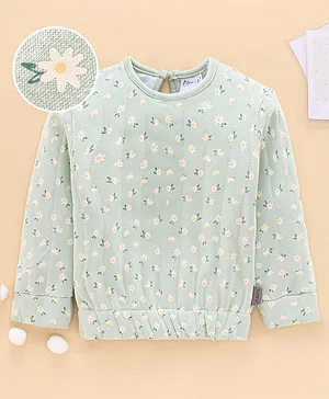Bloom Up Full Sleeves Sweatshirt Floral Print - Sea Green