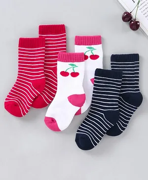 Cute Walk by Babyhug Anti-bacterial Ankle Length Terry Socks Striped Pack of 3 - Red White Black