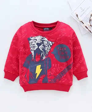 Gini & Jony Full Sleeves Sweatshirt Tiger Print - Red