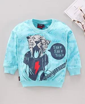 Gini & Jony Full Sleeves Sweatshirt Tiger Print - Light Blue