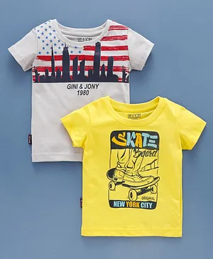 GINI & JONY Half Sleeves Printed T-Shirt Pack Of 2 - Grey Yellow