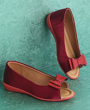 Pine Kids Party Wear Belly Shoes Bow Appliques - Red