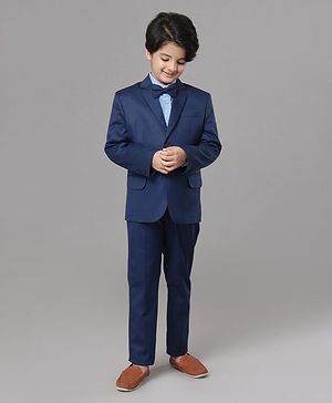 Pine Kids Full Sleeves 3 Piece Party Suit Solid - Blue