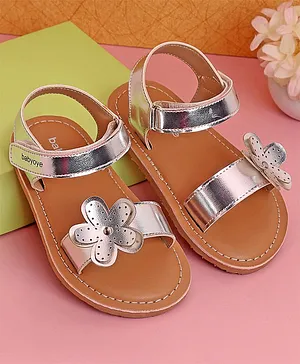 Babyoye Party Wear Sandals Floral Appliques - Silver