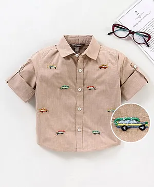 ToffyHouse Full Sleeves Shirt Car Embroidery - Beige