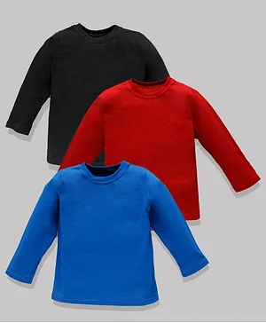 KAVEE Full Sleeves 100% Cotton Biowashed Solid Color Full Sleeves Pack Of 2  - Black Blue Red