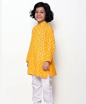 Ikeda Designs Full Sleeves Bandhej Kurta With Pyjama - Yellow