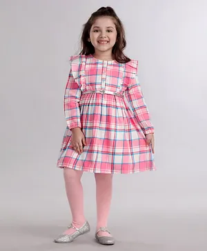 Babyhug Yarn Dyed Checked Frock with Stockings - Pink