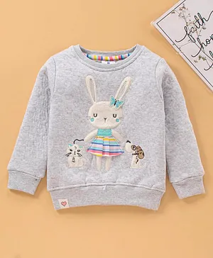 First Smile Full Sleeves Sweatshirt Bunny Embroidery - Grey