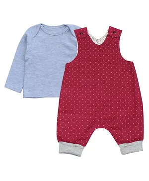 Kadam Baby Full Sleeves Vest With Polka Dot Print Romper - Grey Red