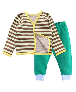 Kadam Baby Full Sleeves Striped Vests With Leggings - Green Brown