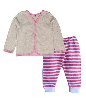 Kadam Baby Full Sleeves Printed Vests With Leggings - Grey Pink
