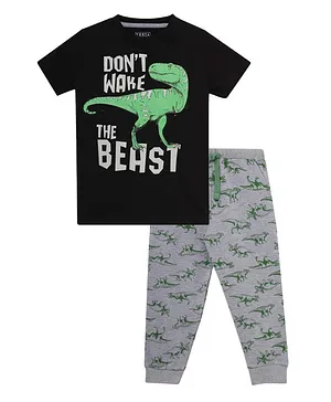 THETA Short Sleeves Dinosaur Print Night Suit - Black
