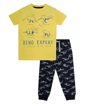 THETA Short Sleeves Dino Expert Print Night Suit - Yellow