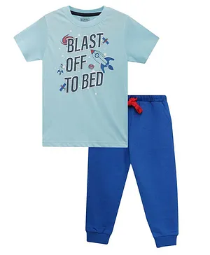 THETA Short Sleeves Blast Off To Bed Print Night Suit - Blue