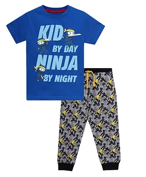 THETA Short Sleeves Kid By Day Print Night Suit - Blue
