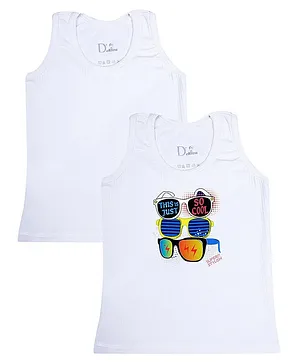 D'chica Bro Sleeveless Set Of 2 Sunglasses Print Thermal Vests - White