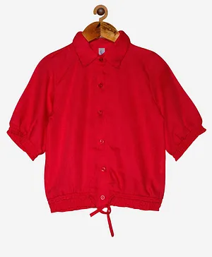 Kiddopanti Half Sleeves Solid Front Tie Up Top - Red