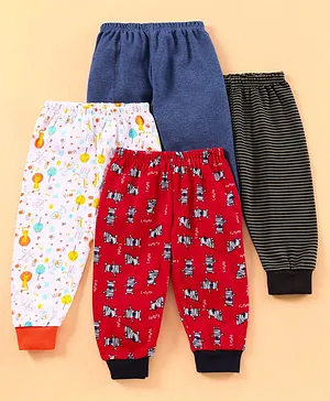 Kidi Wav Pack Of 4 Full Length Striped & Animal Printed Pyjamas - Multi Colour
