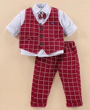 Mini Taurus Full Sleeves Party Suit Checks - Red