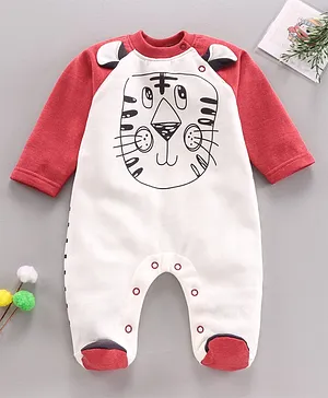 Wonderchild Full Sleeves Lion Print Romper - Red