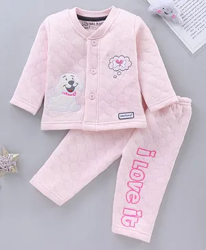 Little Darlings Full Sleeves Winter Wear Suit Printed - Pink