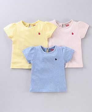 Babyhug Half Sleeves Solid Tee Pack of 3 - Yellow Pink Blue