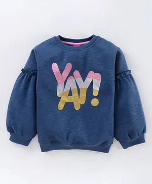 Play by Little Kangaroos Full Sleeves Sweatshirts Yay Print - Blue