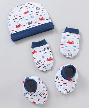 Babyhug 100% Cotton Cap Mitten Booties Set - Multicolour