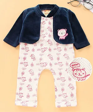 Wow Clothes Full Sleeves Romper Kitty Print - Navy