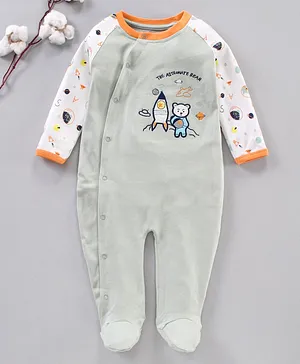 Baby GO Full Sleeves Romper Bear Design - Olive