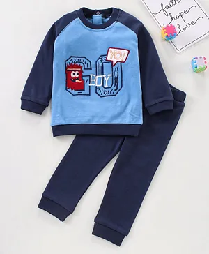Baby Go Full Sleeves Cotton T-Shirt and Bottom Wear - Blue
