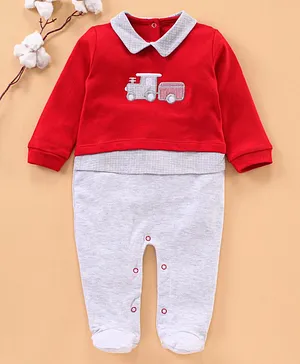 Baby GO Full Sleeves Romper Bear Design - Red