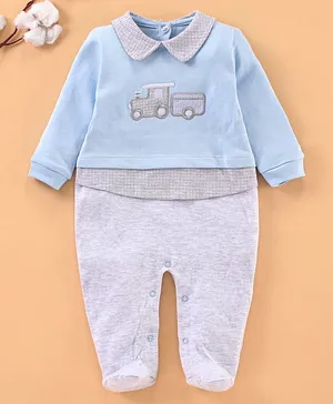 Baby GO Full Sleeves Romper Bear Design - Sky Blue