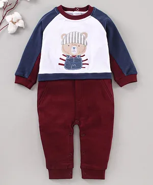 Baby GO Full Sleeves Romper Bear Design - Maroon