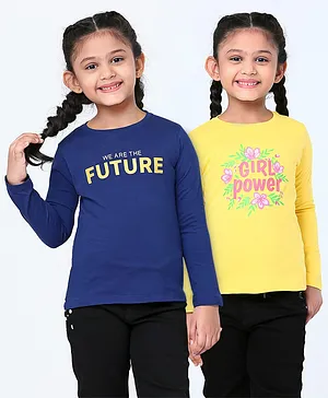 Honeyhap Full Sleeves Tops With Antimicrobial Silvadur Finish Floral Print Pack of 2 - Navy Yellow