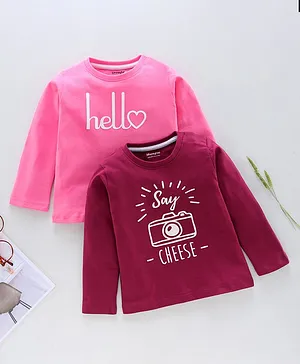 Honeyhap Full Sleeves Tops With Antimicrobial Silvadur Finish Text Print Pack of 2 - Pink & Maroon