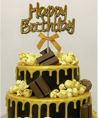 Funcart Happy Birthday Metallic Cake Topper - Golden