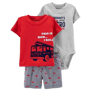 Red Carter/'s Baby Boys 4-Piece FireTruck Pajama Set Size 6 Months