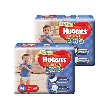 Huggies Ultra Soft Pants Medium Size Premium Diapers For Boys 30 Pieces...