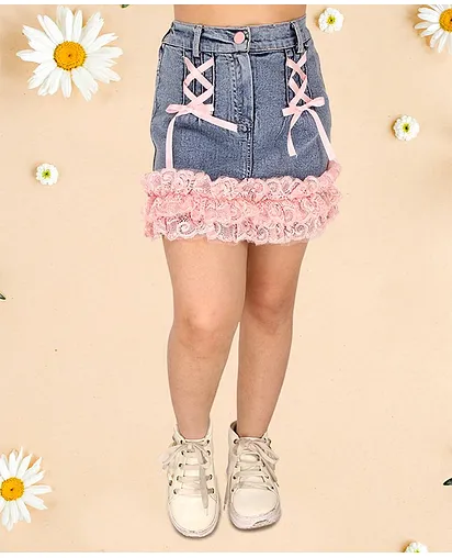Buy Cutecumber Floral Lace Embellished A Line Denim Skirt - Blue