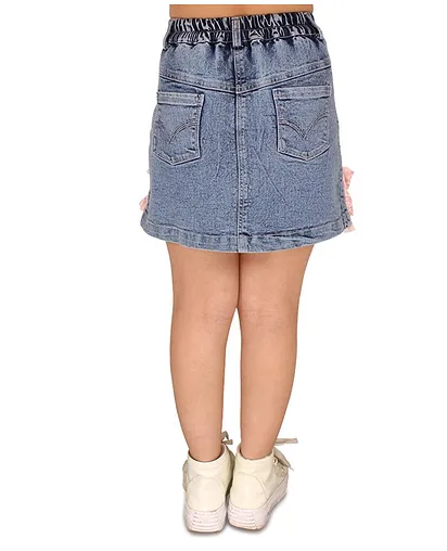 Buy Cutecumber Floral Lace Embellished A Line Denim Skirt - Blue