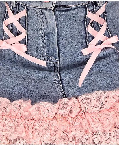 Buy Cutecumber Floral Lace Embellished A Line Denim Skirt - Blue