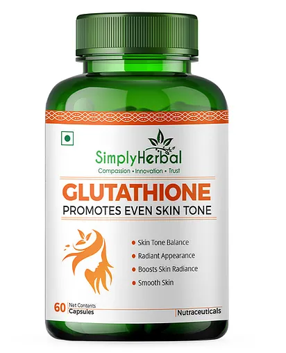 Simply Herbal L Glutathione 1000mg Veg Capsules With Vitamin C & E for Skin Glowing, Whitening, Improve Immune System, Grape Seed Extract, Biotin & Alpha Lipoic Acid
